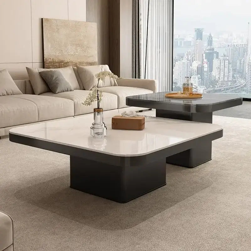 Modern minimalist white & black coffee table set living room