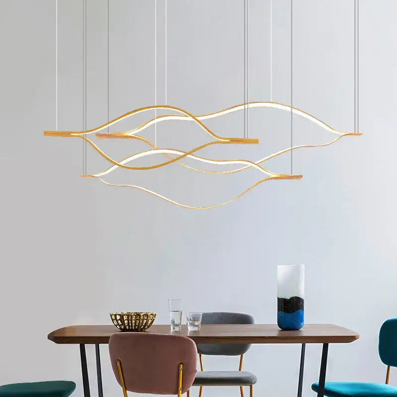 Modern minimalist white & bronze lip shaped chandelier living room