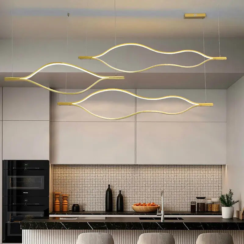 Modern minimalist white & bronze lip shaped chandelier living room