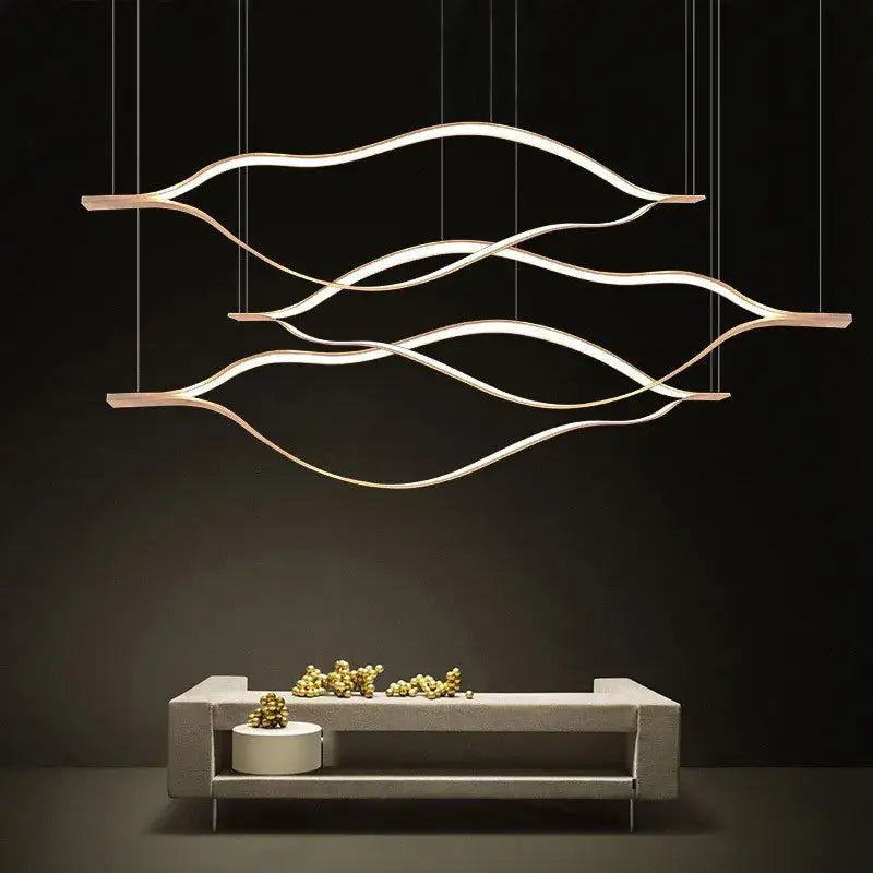 Modern minimalist white & bronze lip shaped chandelier living room