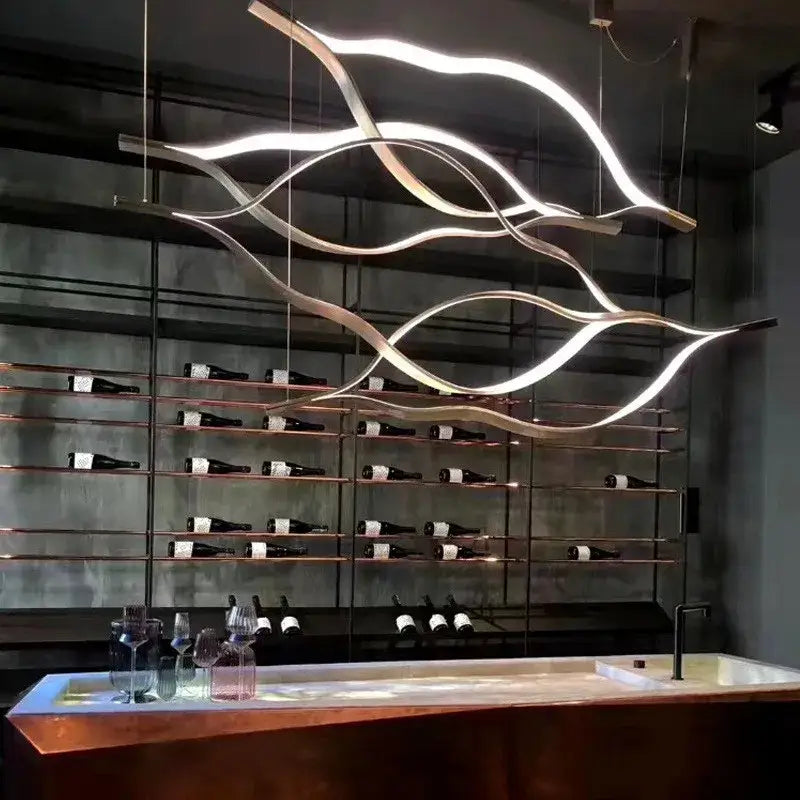 Modern minimalist white & bronze lip shaped chandelier living room