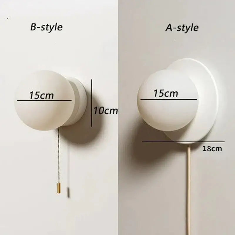 Modern minimalist white frosted glass ball wall light bedroom sconce