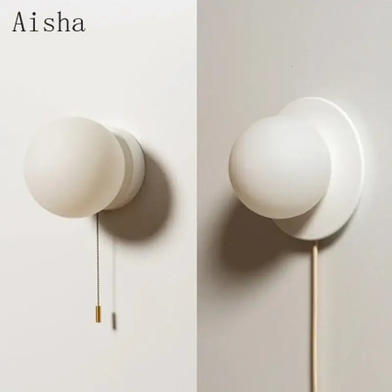 Modern minimalist white frosted glass ball wall light bedroom sconce