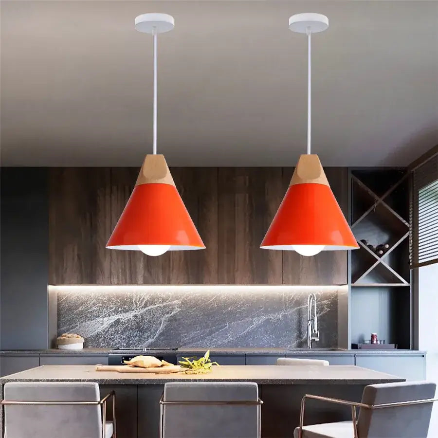 Modern multicolor decorbites cone wood pendant light dining room set