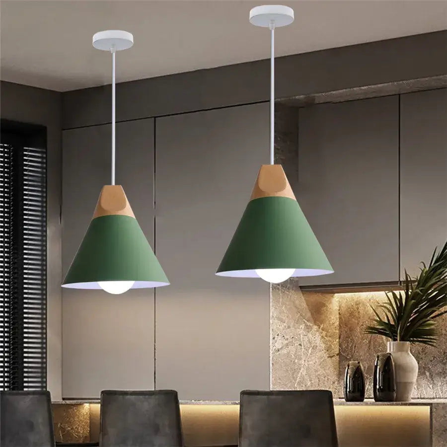 Modern multicolor decorbites cone wood pendant light dining room set