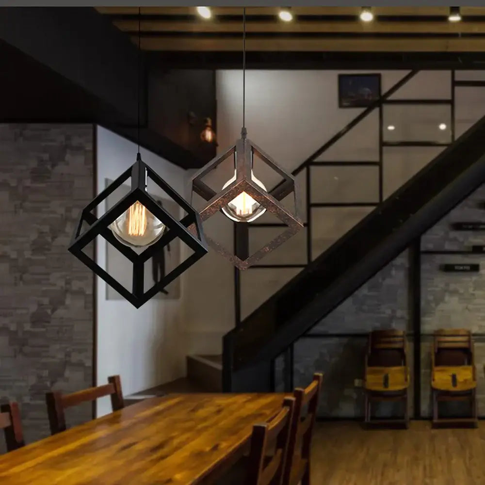 Modern multicolor geometric cube pendant lights set kitchen decor