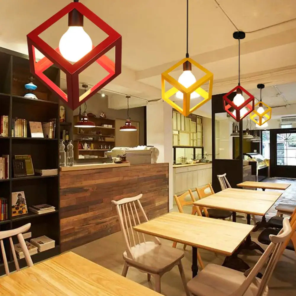 Modern multicolor geometric cube pendant lights set kitchen decor