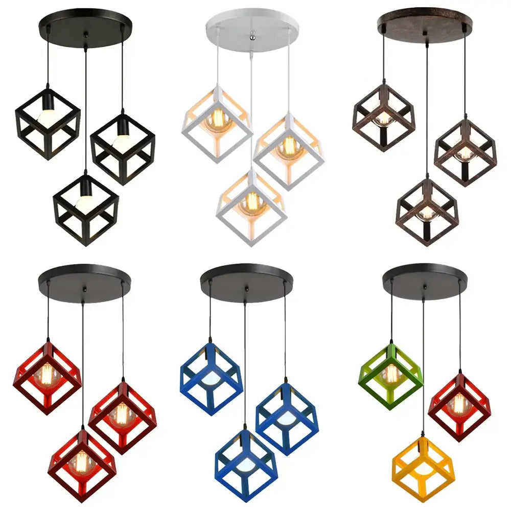 Modern multicolor geometric cube pendant lights set kitchen decor