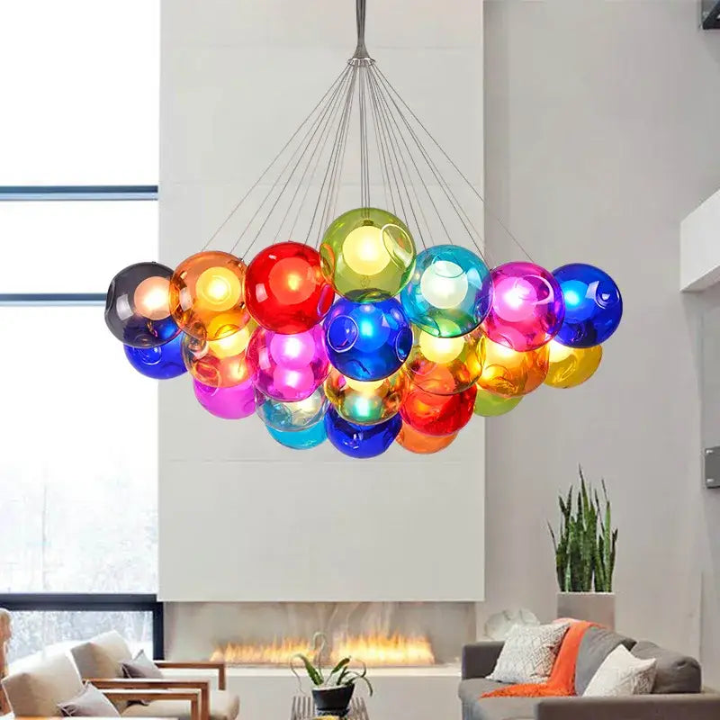 Modern multicolored clear glass chandelier living room pendant light