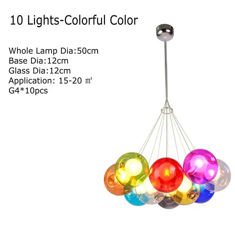 Modern multicolored clear glass chandelier living room pendant light