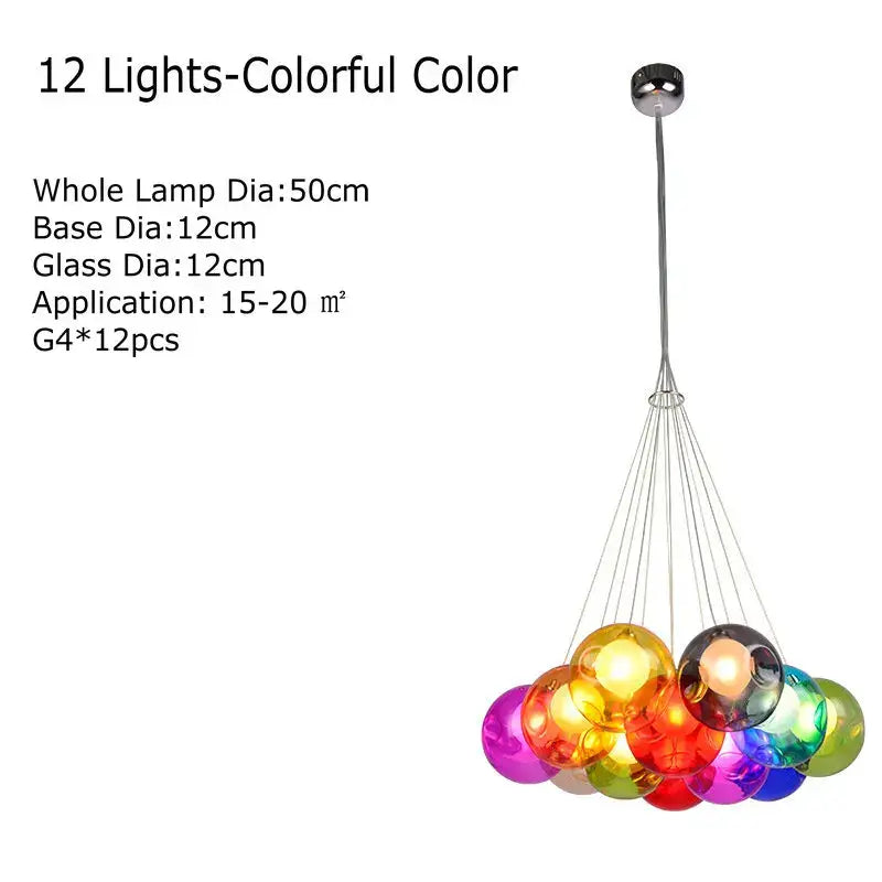Modern multicolored clear glass chandelier living room pendant light