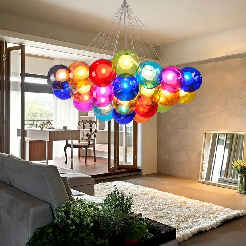 Modern multicolored clear glass chandelier living room pendant light