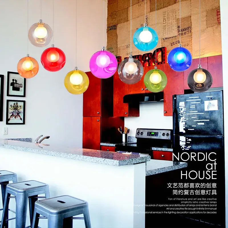 Modern multicolored clear glass chandelier living room pendant light