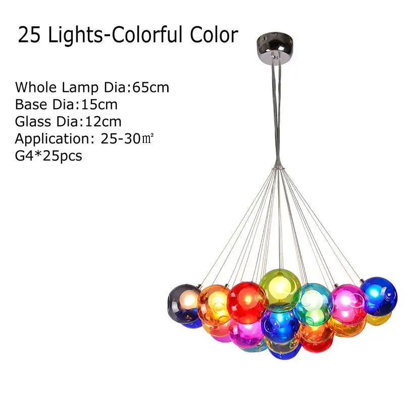Modern multicolored clear glass chandelier living room pendant light