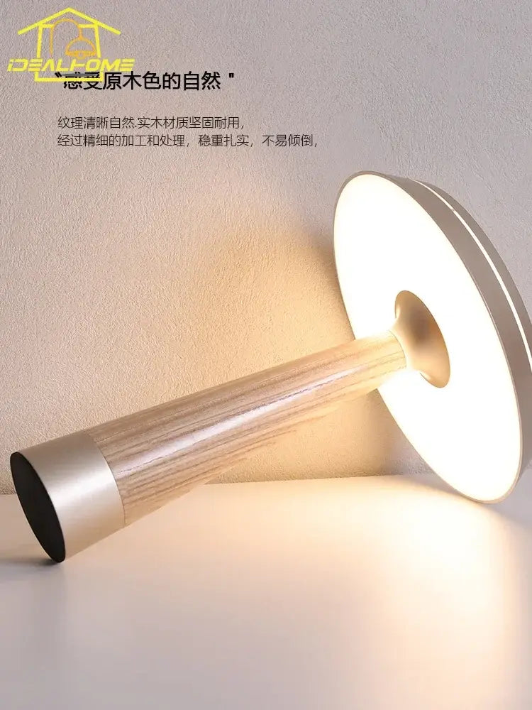 Modern mushroom solid wood table lamp bedroom touch led light