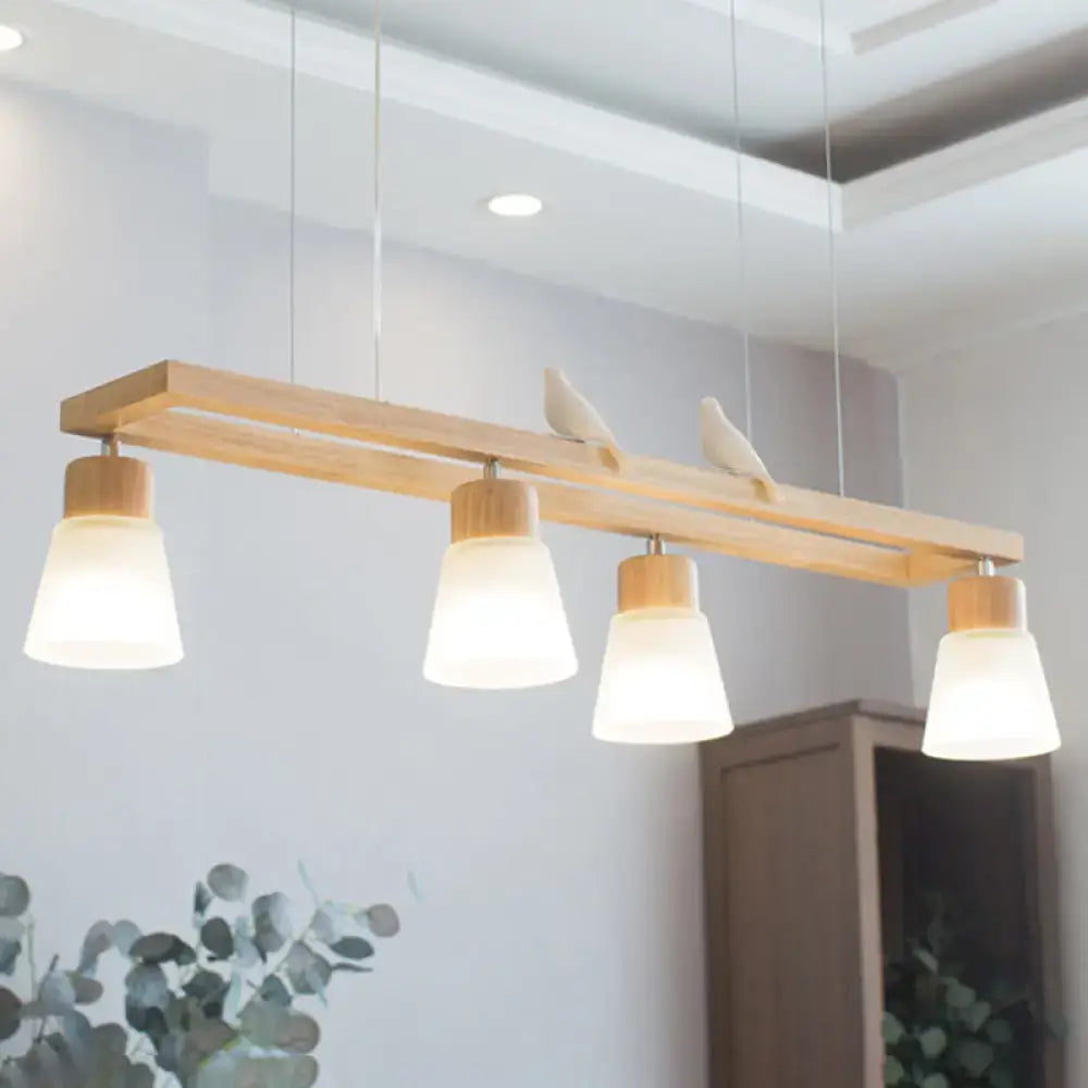 Modern natural wood rectangle island pendant light kitchen with figures