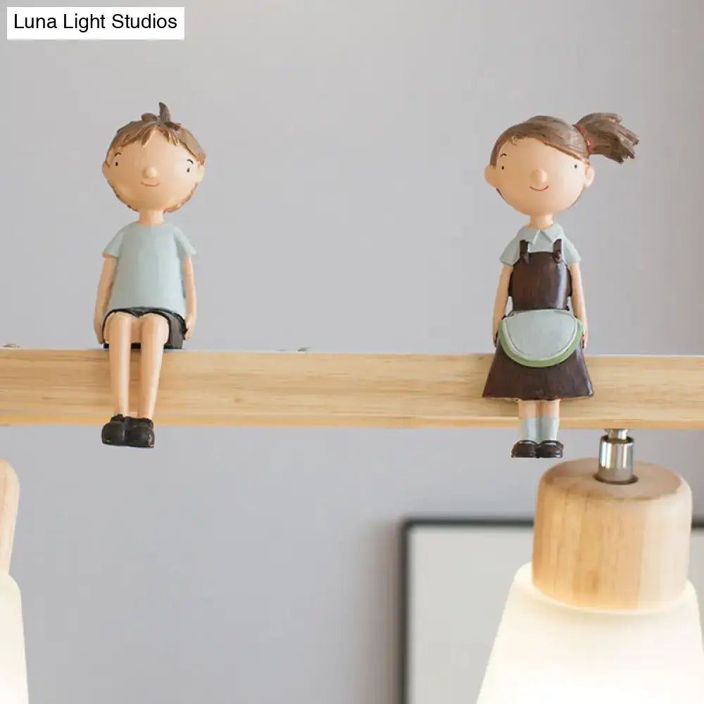 Modern natural wood rectangle island pendant light kitchen with figures
