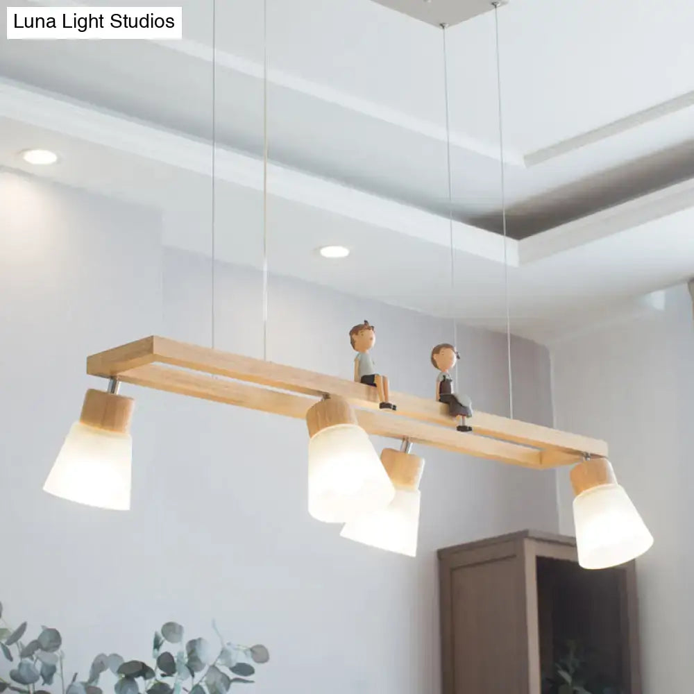 Modern natural wood rectangle island pendant light kitchen with figures