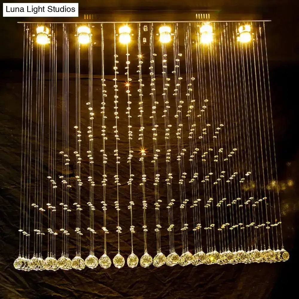 Modern nickel crystal ball cascade chandelier dining room light
