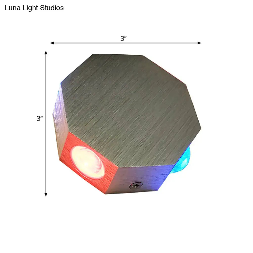 Modern nickel finish octagonal wall sconce with red & blue led light