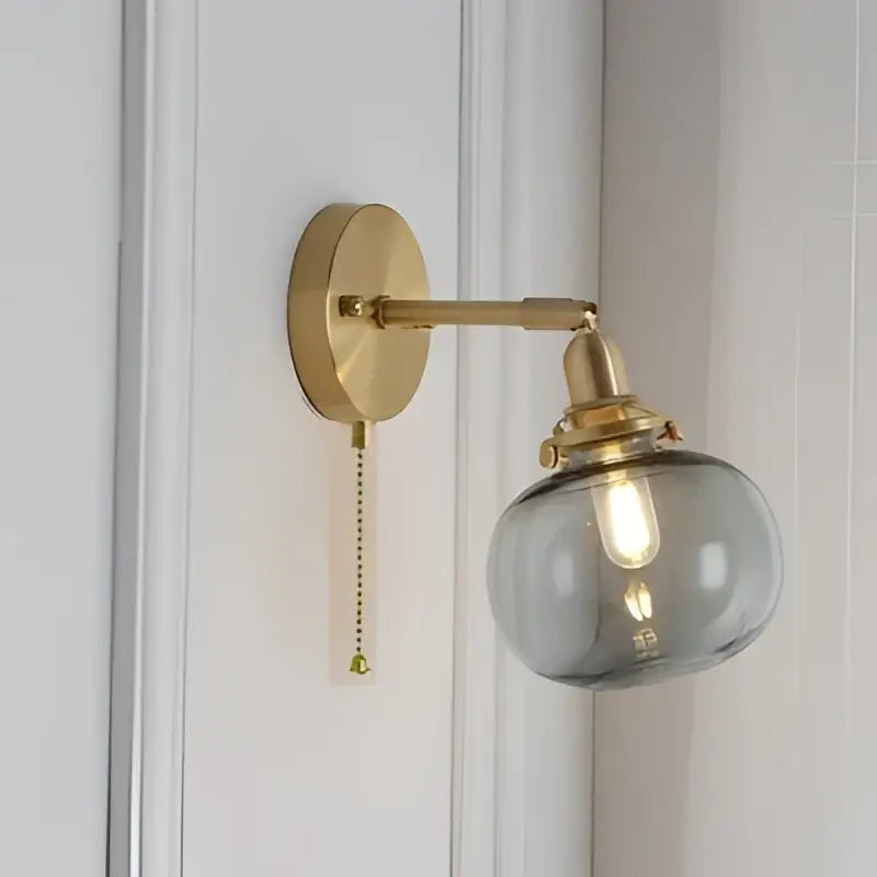 Modern nordic brass glass ball wall lamp bedroom ribbed sconce
