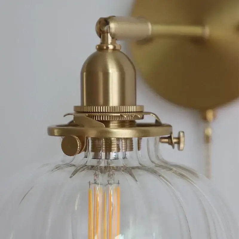 Modern nordic brass glass ball wall lamp bedroom ribbed sconce