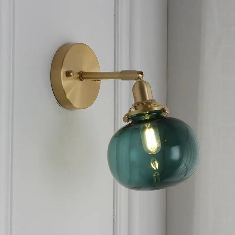 Modern nordic brass glass ball wall lamp bedroom ribbed sconce