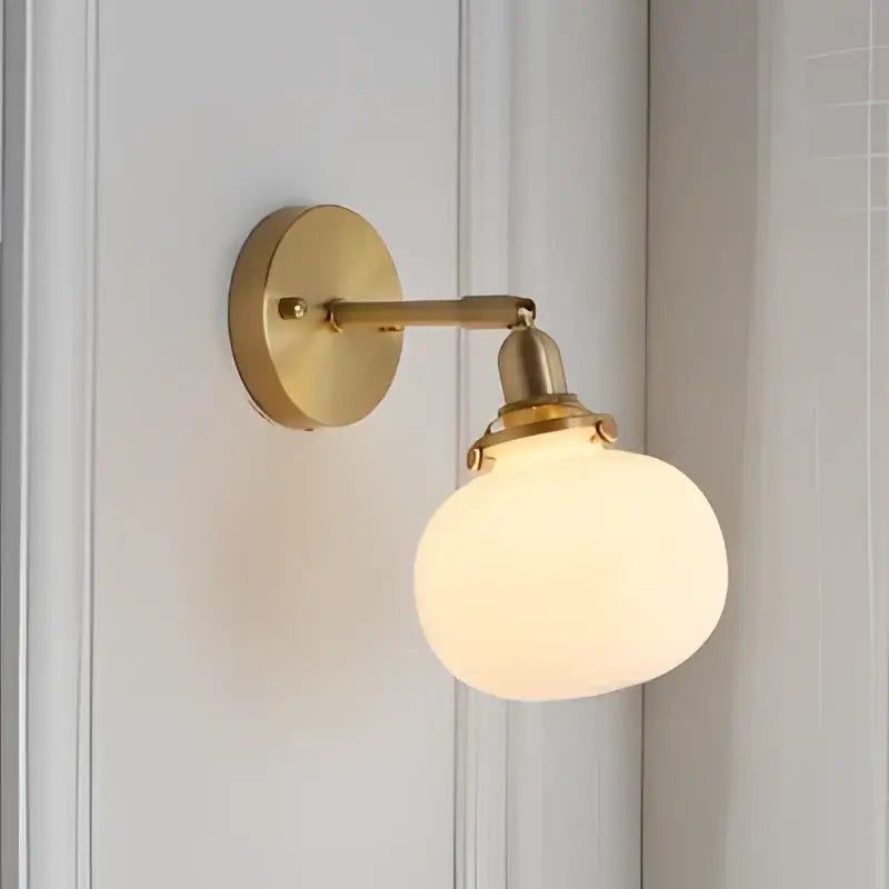 Modern nordic brass glass ball wall lamp bedroom ribbed sconce