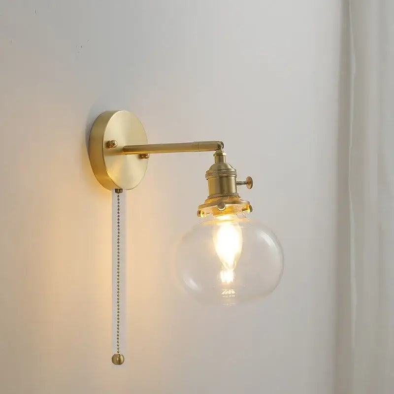 Modern nordic brass glass ball wall lamp bedroom ribbed sconce