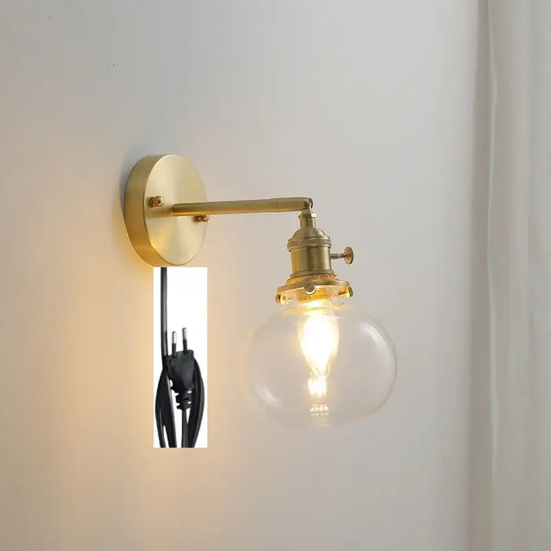 Modern nordic brass glass ball wall lamp bedroom ribbed sconce