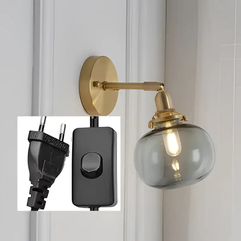 Modern nordic brass glass ball wall lamp bedroom ribbed sconce