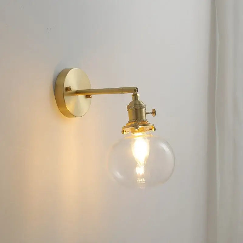 Modern nordic brass glass ball wall lamp bedroom ribbed sconce