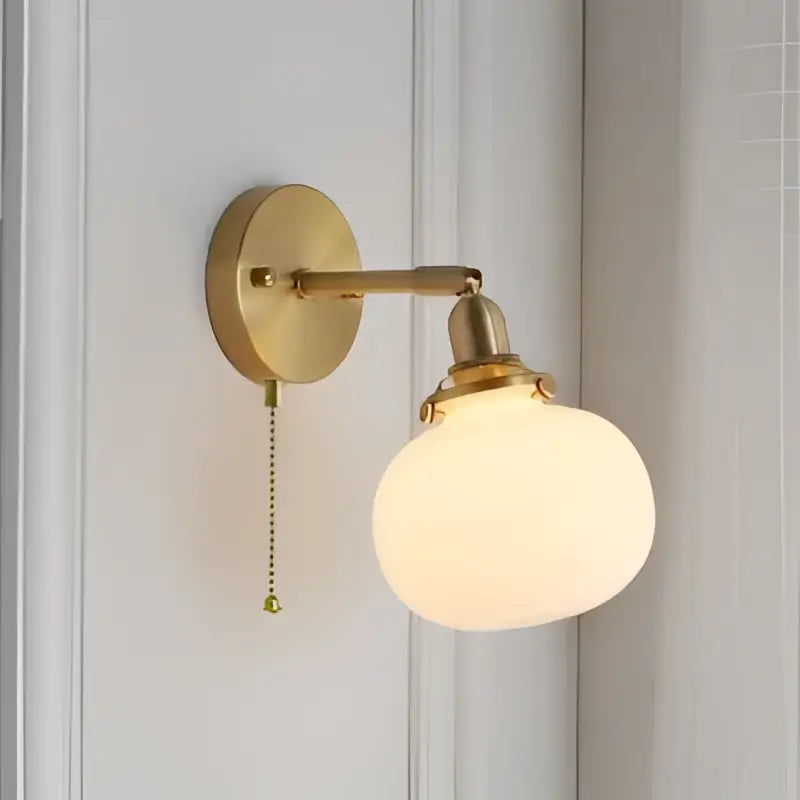Modern nordic brass glass ball wall lamp bedroom ribbed sconce