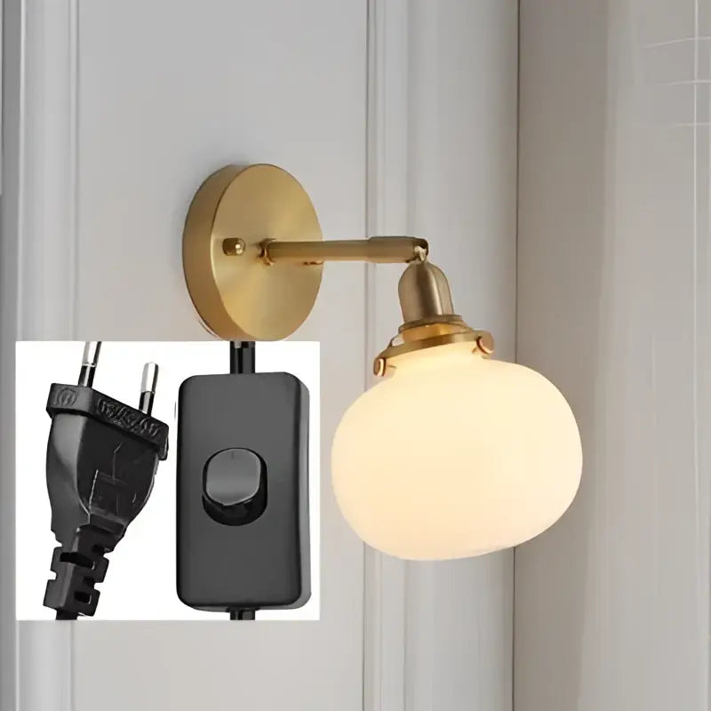 Modern nordic brass glass ball wall lamp bedroom ribbed sconce