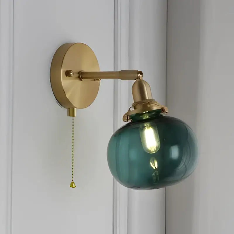 Modern nordic brass glass ball wall lamp bedroom ribbed sconce