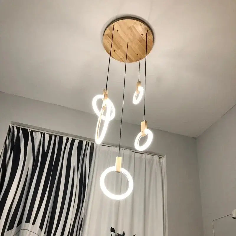 Modern nordic led wood stair chandelier living room pendant light