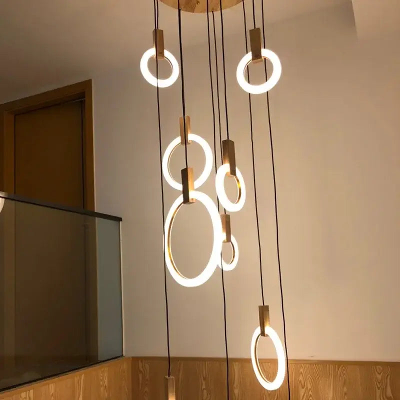 Modern nordic led wood stair chandelier living room pendant light