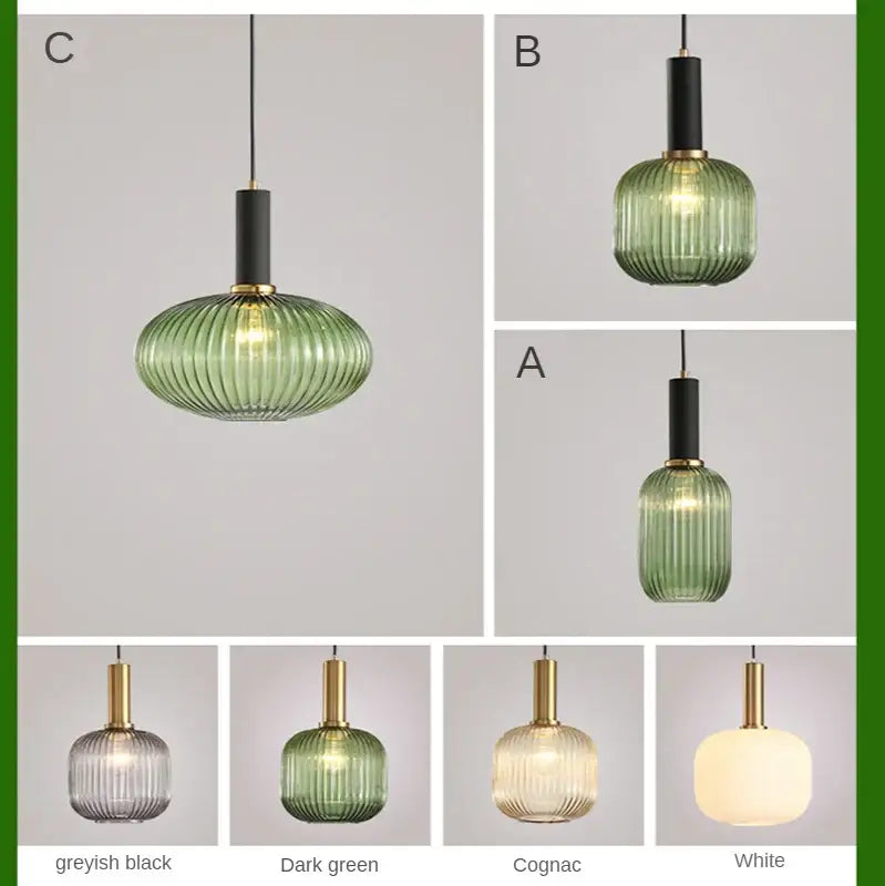 Modern nordic ribbed glass led pendant lights for dining room