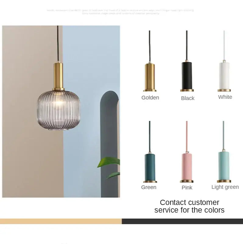 Modern nordic ribbed glass led pendant lights for dining room