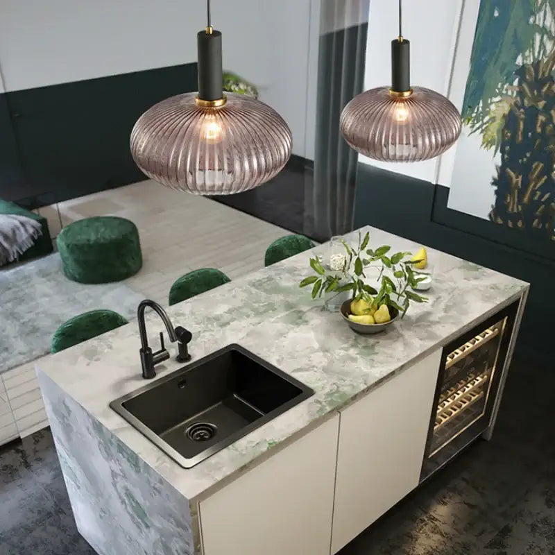 Modern nordic ribbed glass led pendant lights for dining room