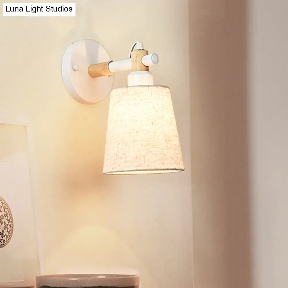 Modern nordic wood wall lamp with horn shade – bedroom sconce
