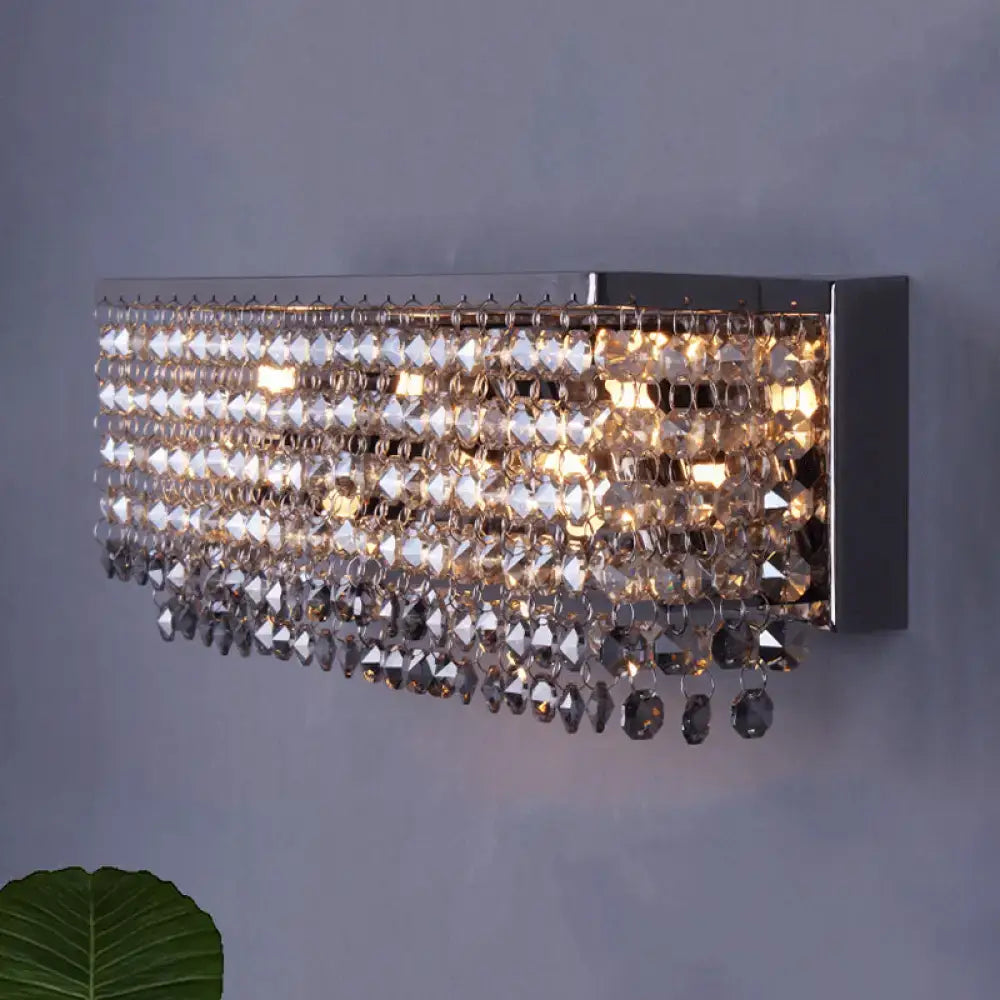 Modern octagon crystal wall light chrome finish bedroom sconce