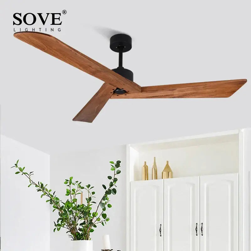 Modern off white 60" wood ceiling fan living room remote control