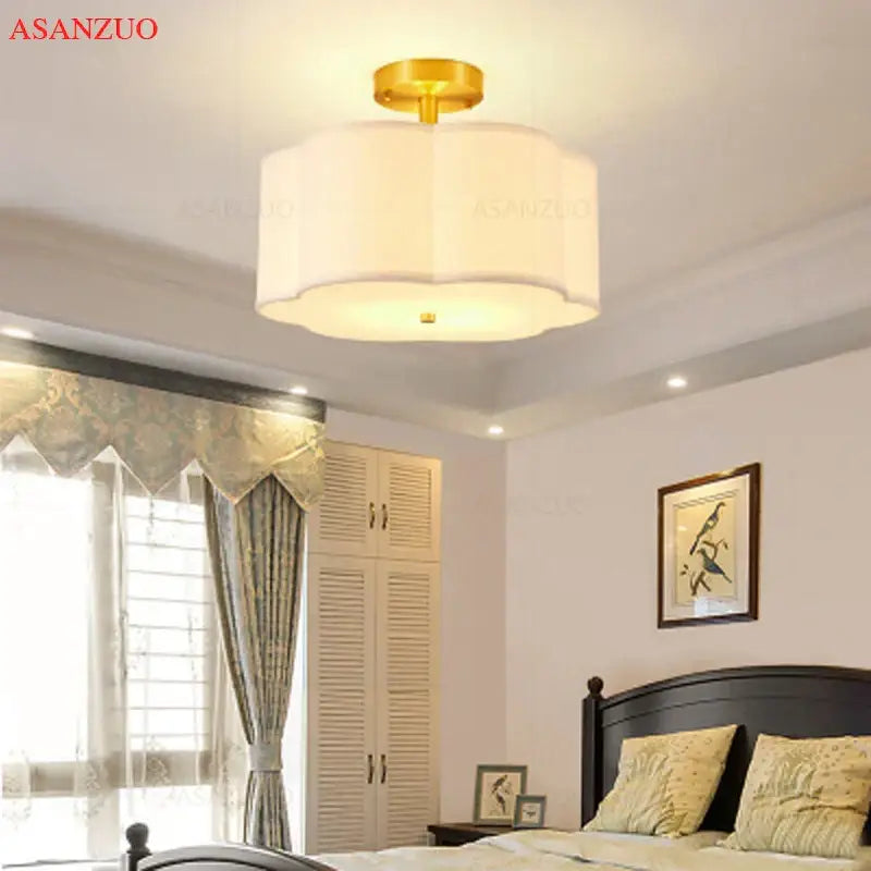 Modern off white textured fabric copper acrylic ceiling light bedroom