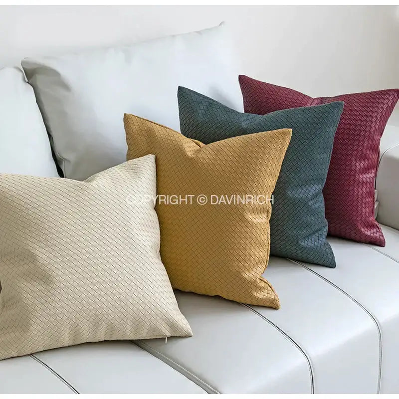 Modern olive green geometric faux leather pillow cover living room