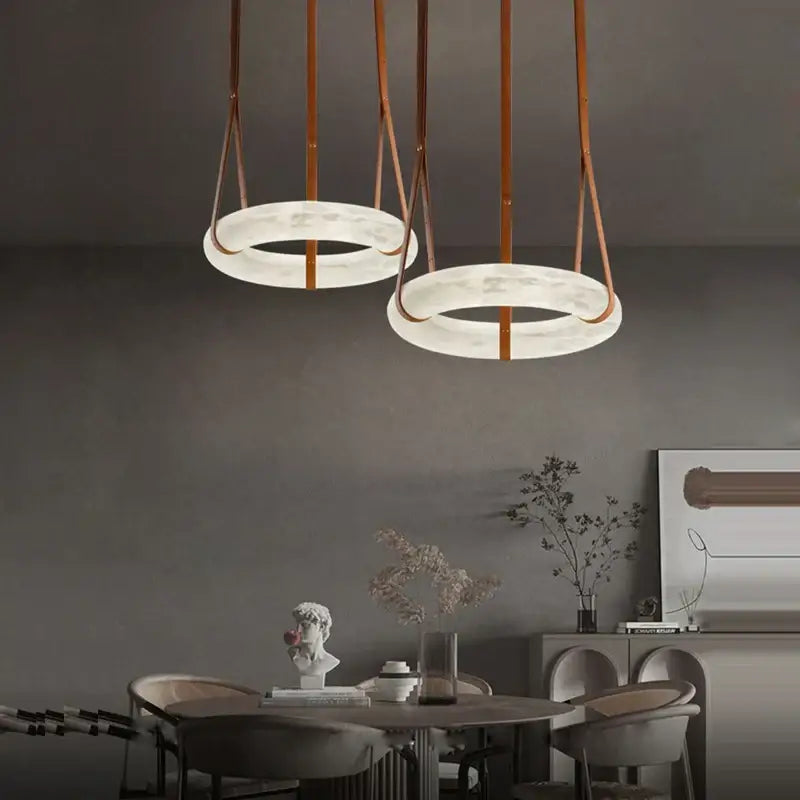 Modern opal glass ring marble chandelier living room pendant light