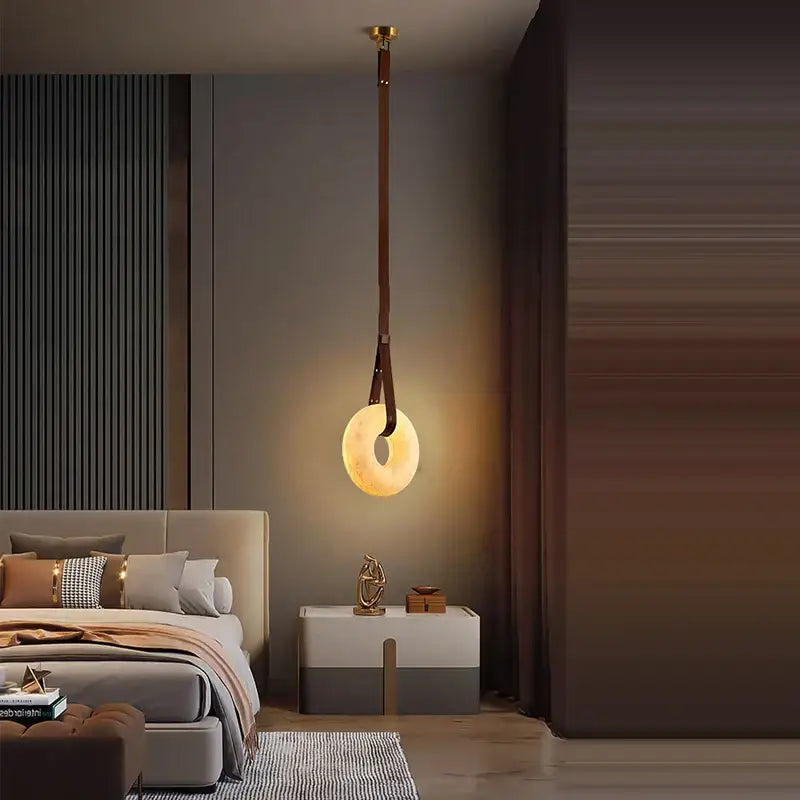 Modern opal glass ring marble chandelier living room pendant light