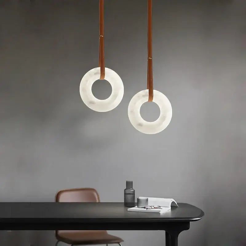 Modern opal glass ring marble chandelier living room pendant light