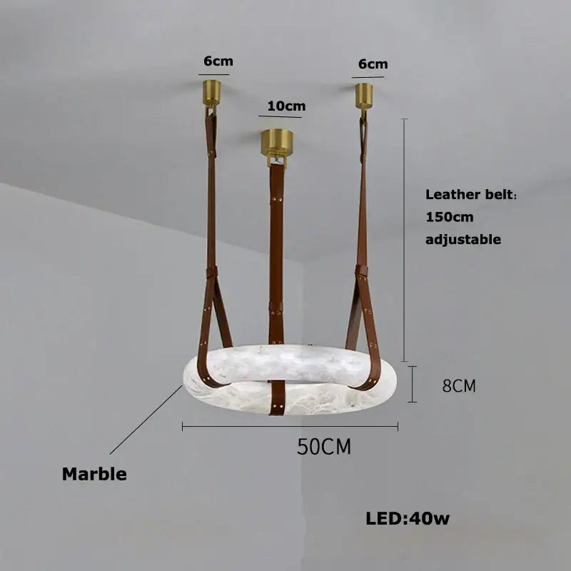 Modern opal glass ring marble chandelier living room pendant light
