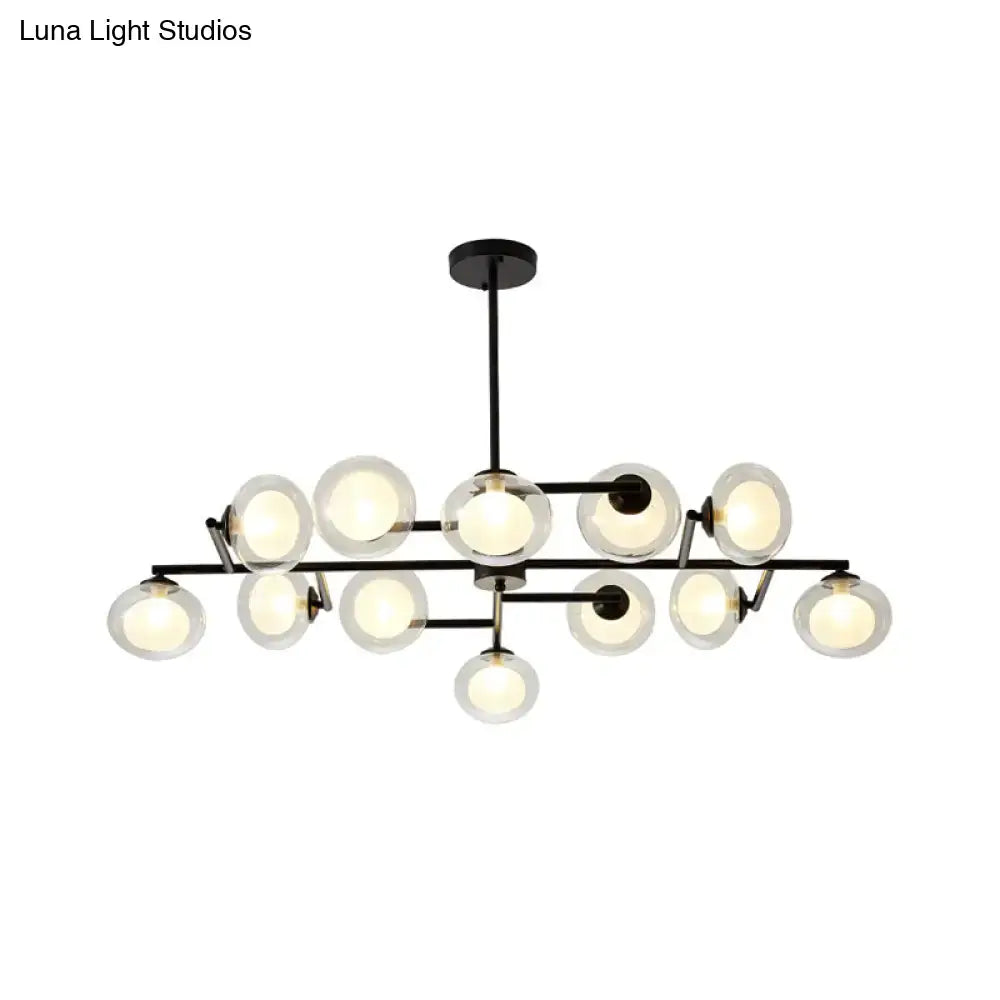 Modern oval black & white glass globe chandelier dining room light